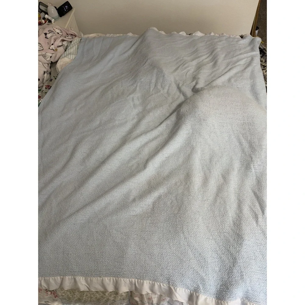 Vintage Weave Thermal Blanket Light Blue Satin Bound Edge Acrylic 64